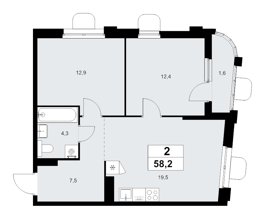 3 ккв (Евро) 58,2 м²