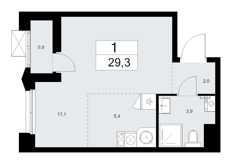 Студия 29,3 м²