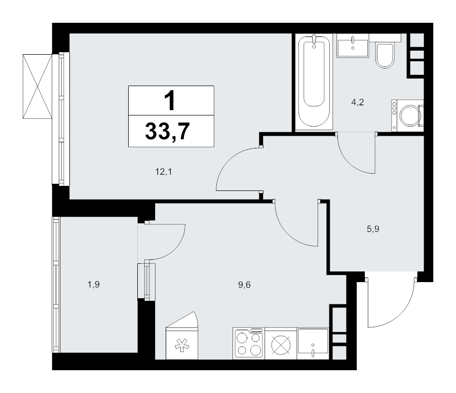 1 ккв 33,7 м²