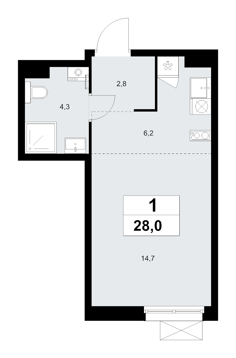Студия 28 м²