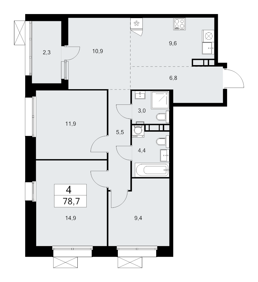 4 ккв (Евро) 78,5 м²