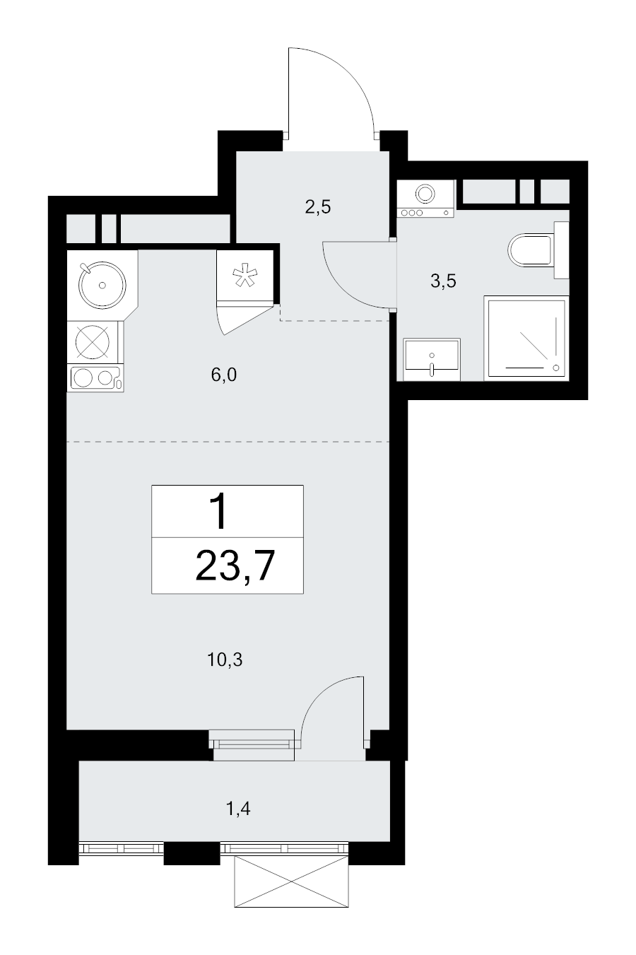 Студия 23,7 м²