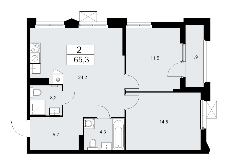 3 ккв (Евро) 65,3 м²