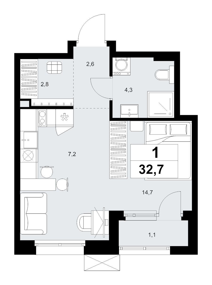 Студия 32,7 м²