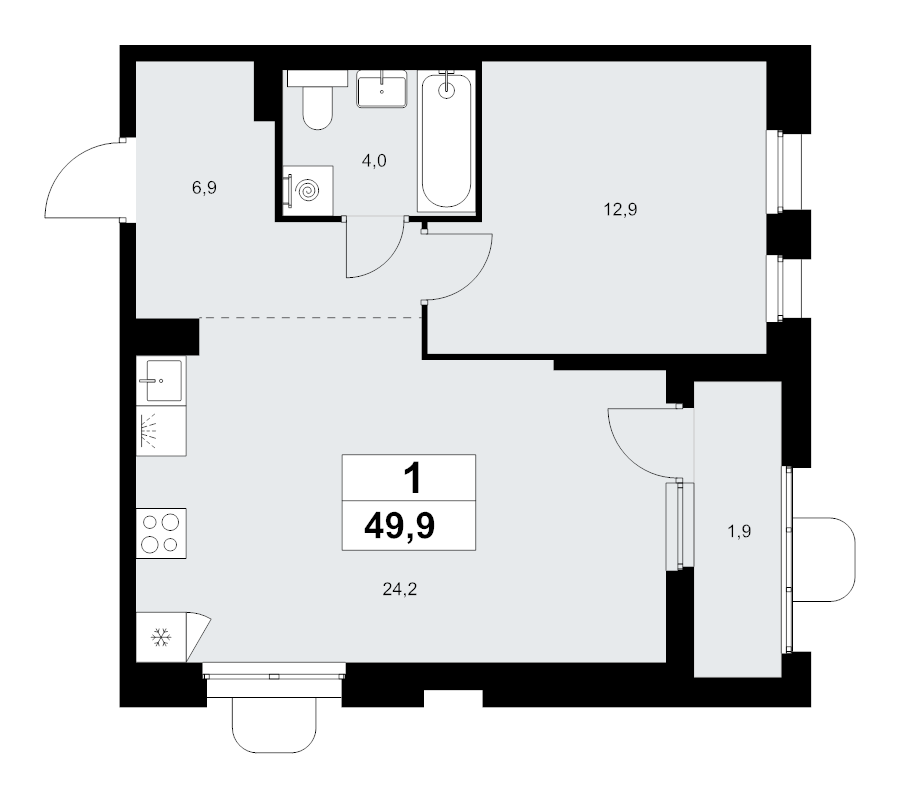 2 ккв (Евро) 49,9 м²