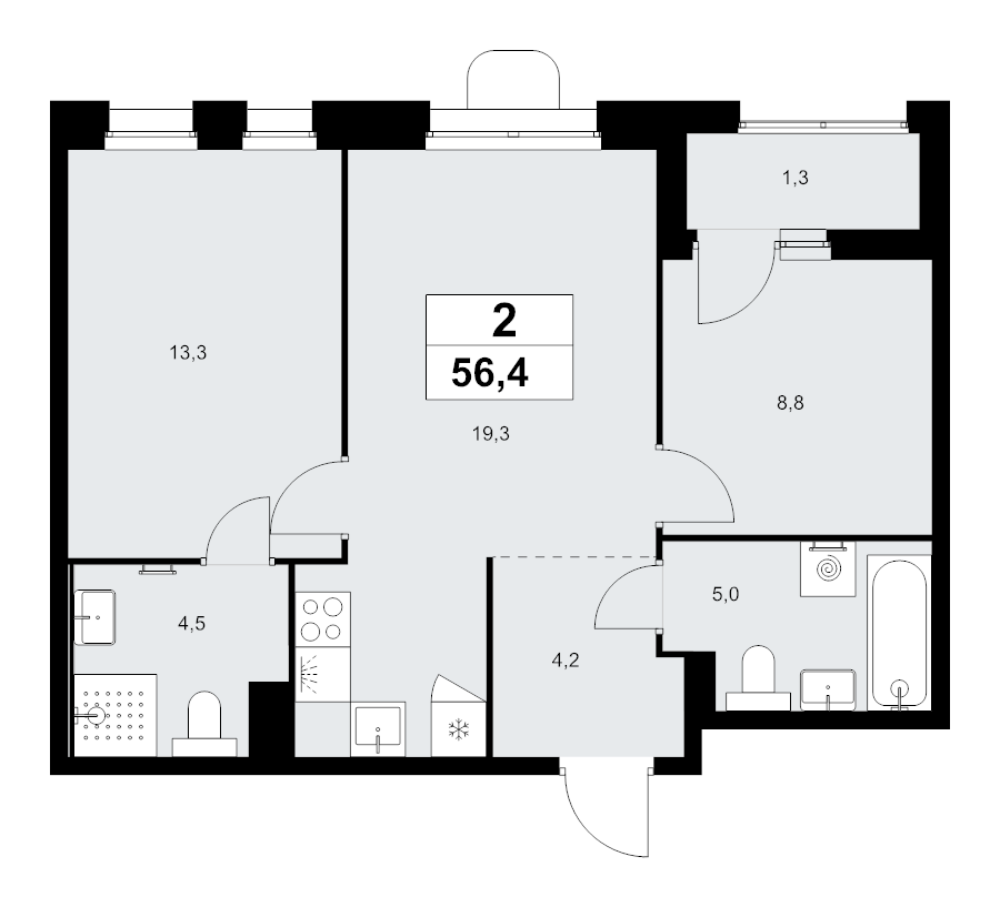3 ккв (Евро) 56,4 м²