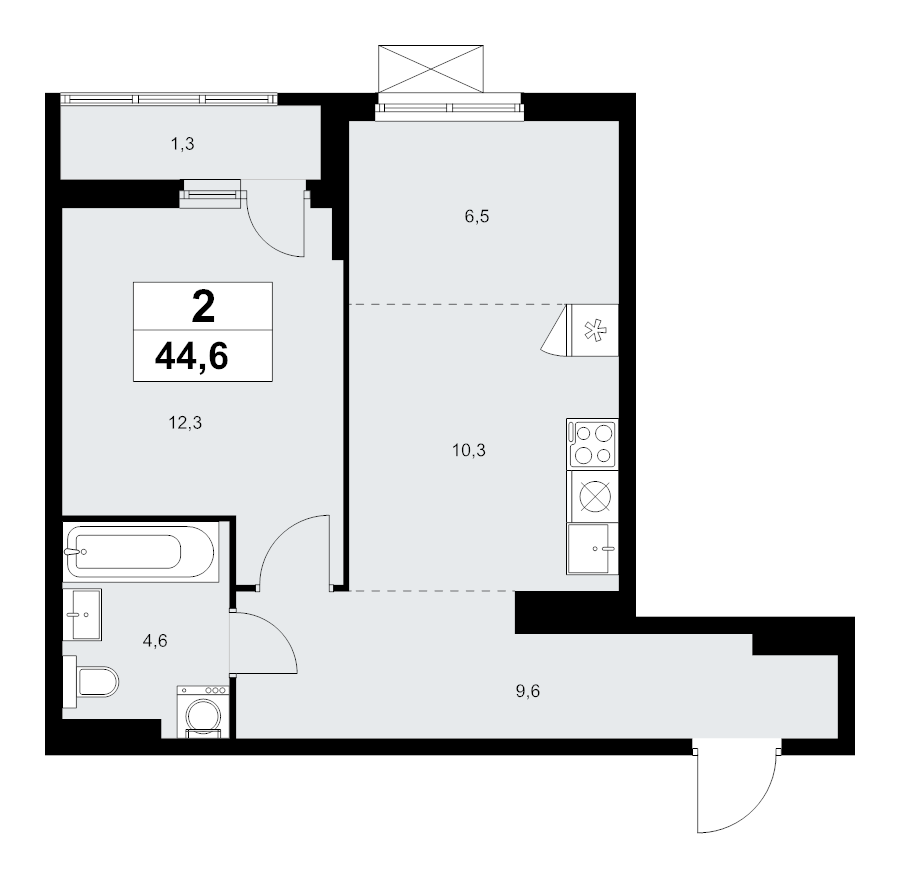 2 ккв (Евро) 44,6 м²