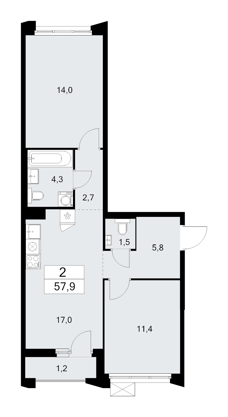 3 ккв (Евро) 57,9 м²