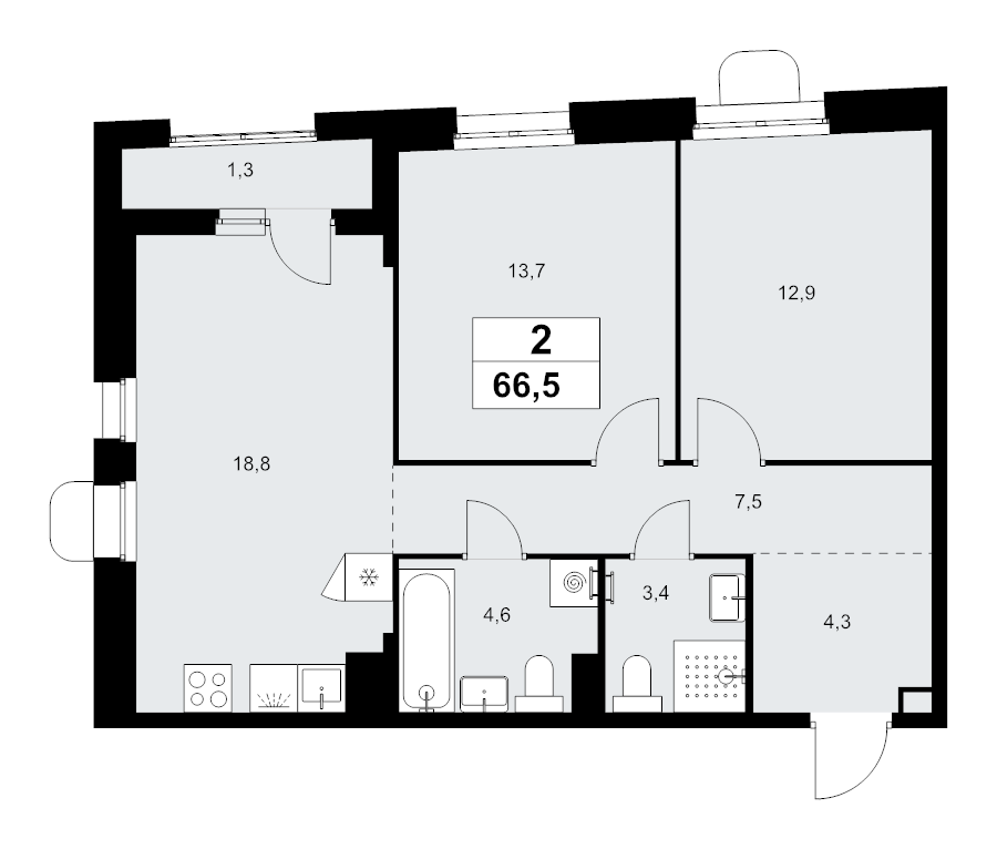 3 ккв (Евро) 66,5 м²
