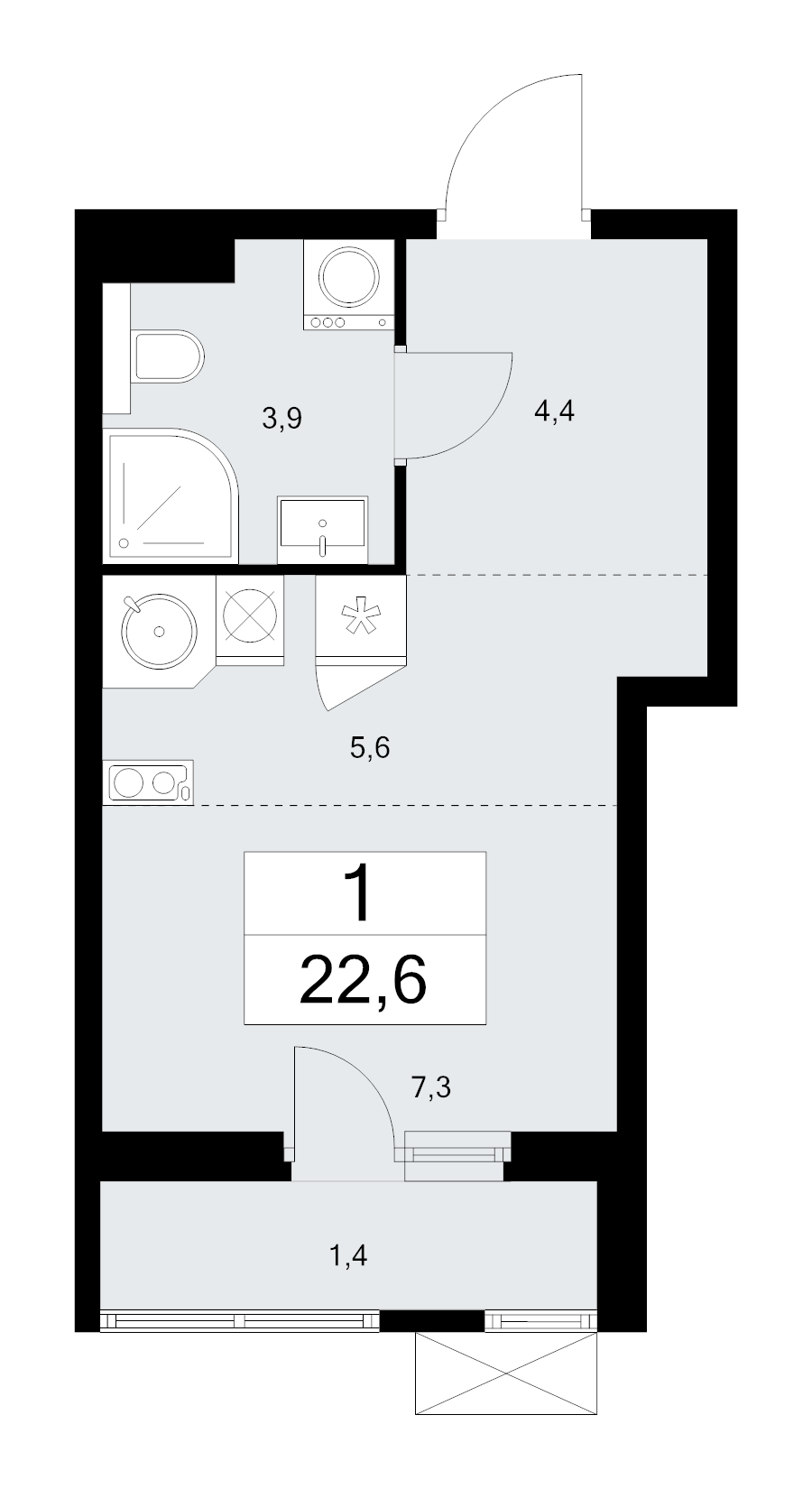 Студия 22,6 м²