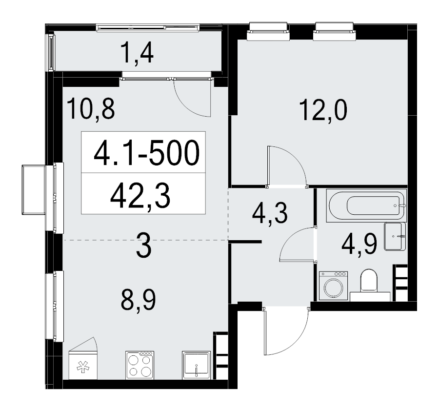 2 ккв (Евро) 42,3 м²