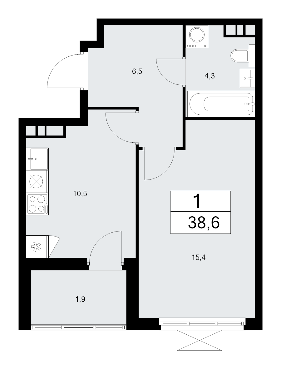 1 ккв 38,6 м²