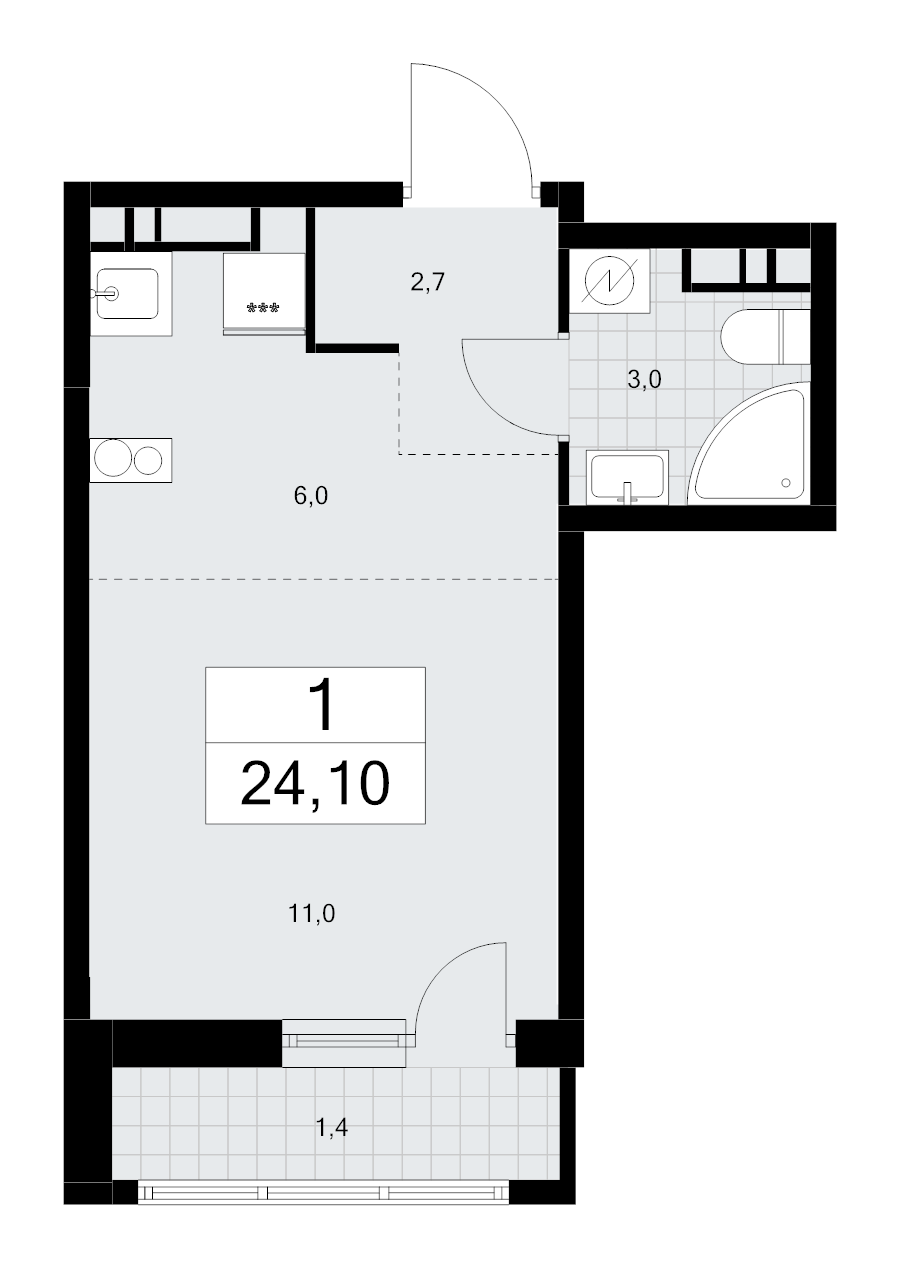 Студия 24,1 м²
