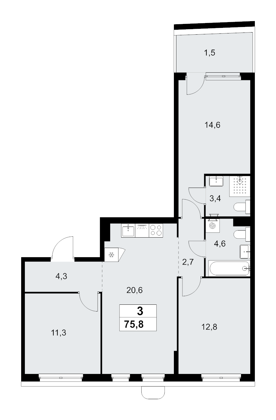 4 ккв (Евро) 75,8 м²