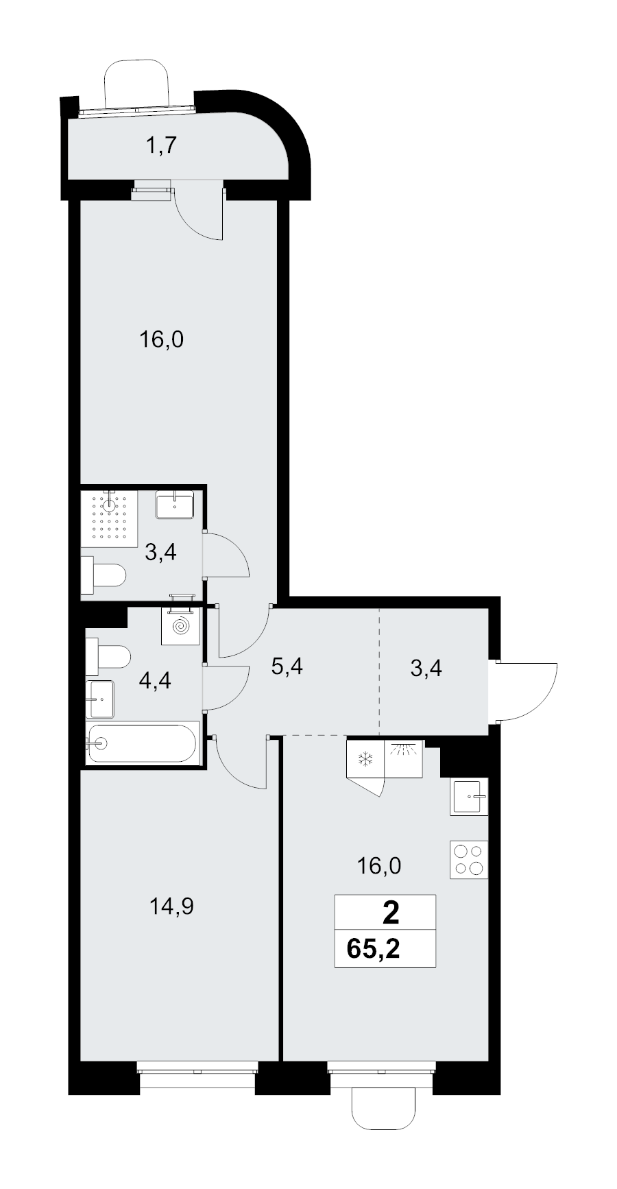 3 ккв (Евро) 65,2 м²