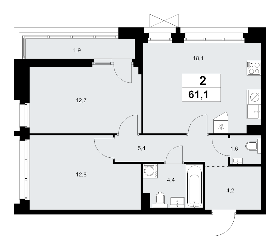 3 ккв (Евро) 61,1 м²
