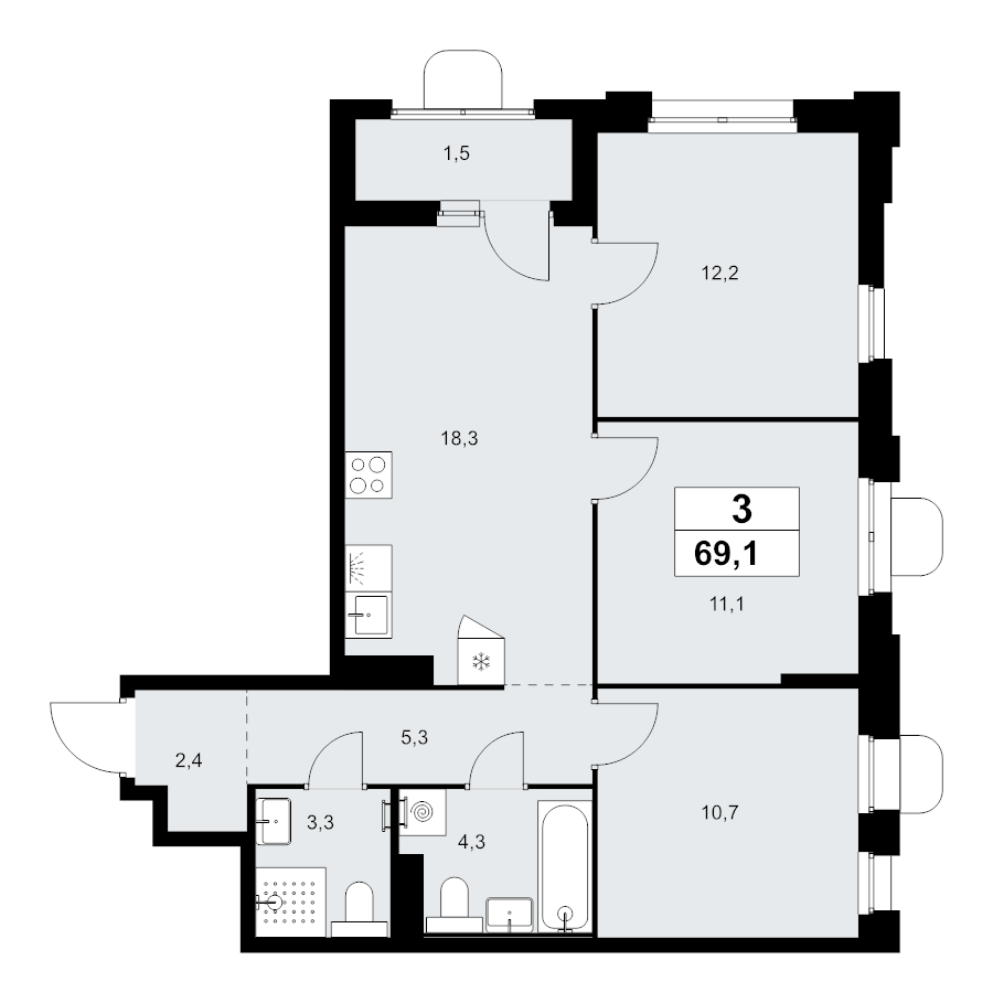 4 ккв (Евро) 69,1 м²