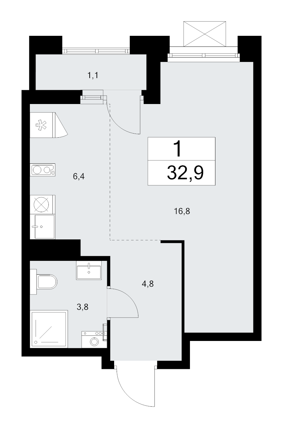 Студия 32,9 м²