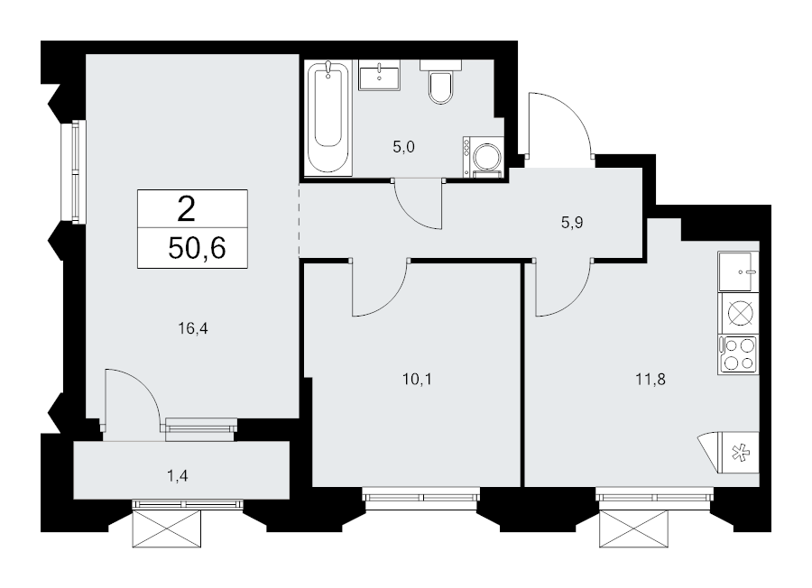 2 ккв 50,6 м²
