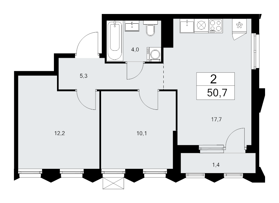 3 ккв (Евро) 50,7 м²