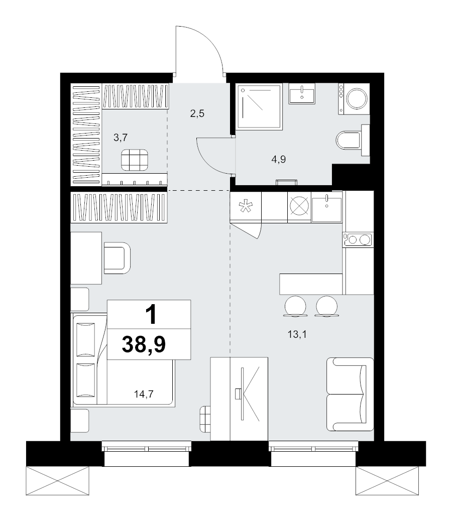 Студия 38,9 м²