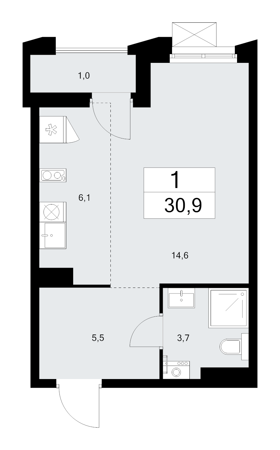 Студия 30,9 м²