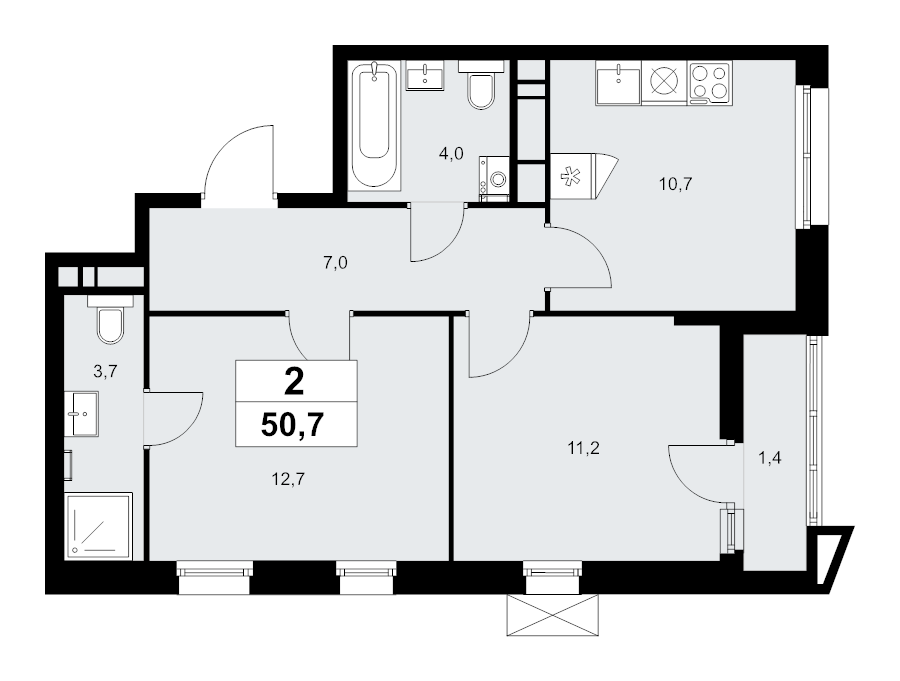 2 ккв 50,7 м²