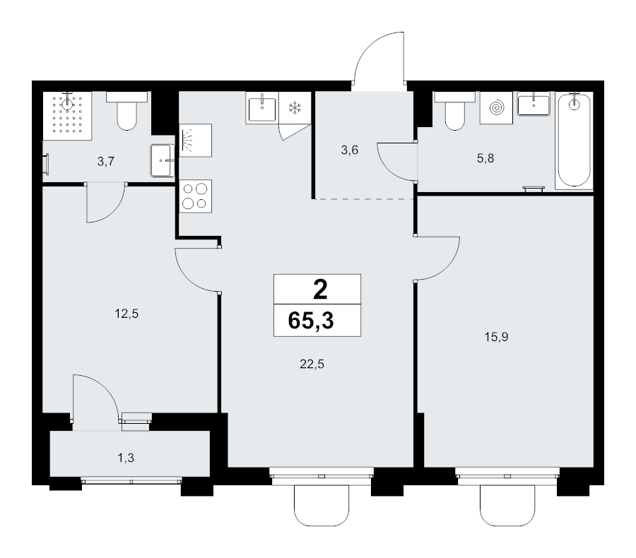 3 ккв (Евро) 65,3 м²