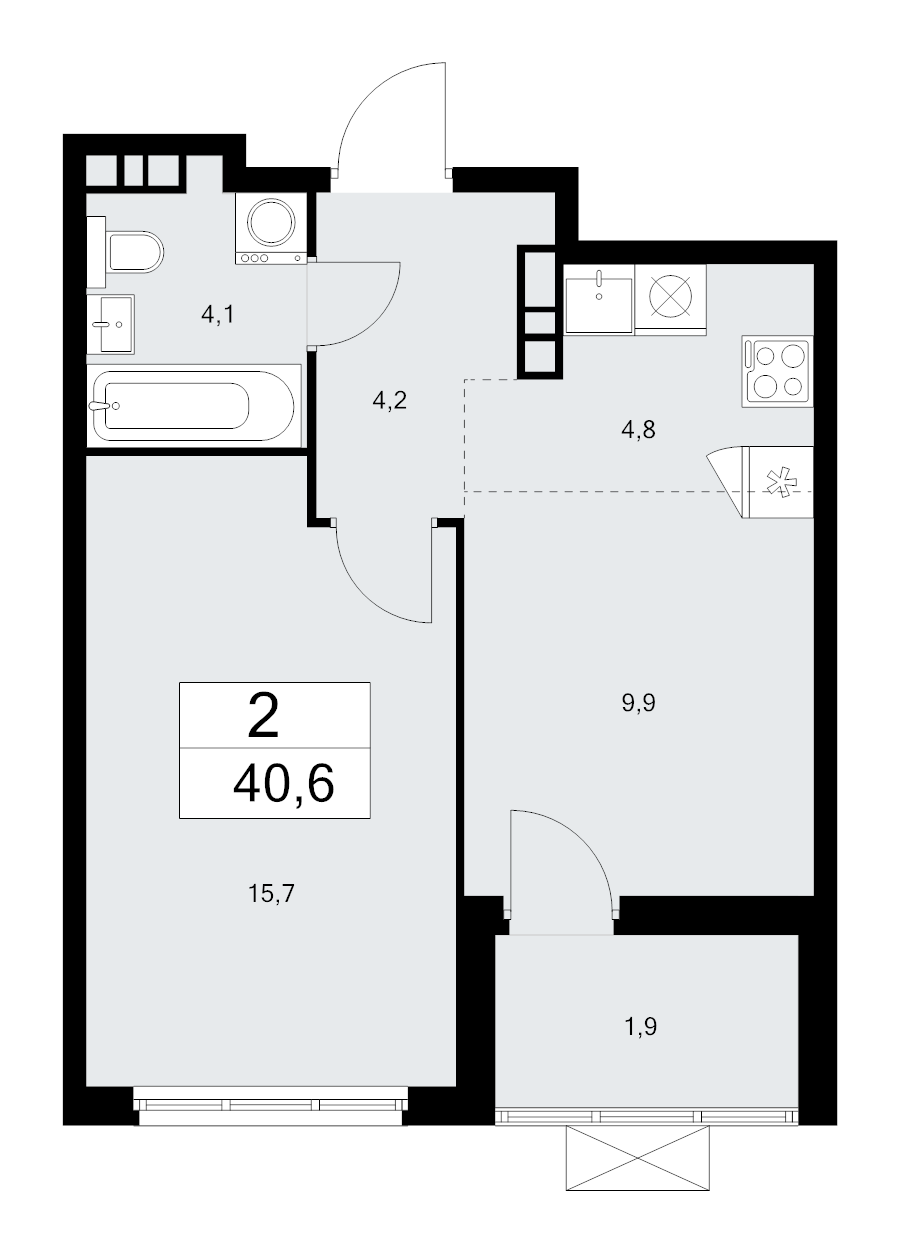 2 ккв (Евро) 40,6 м²
