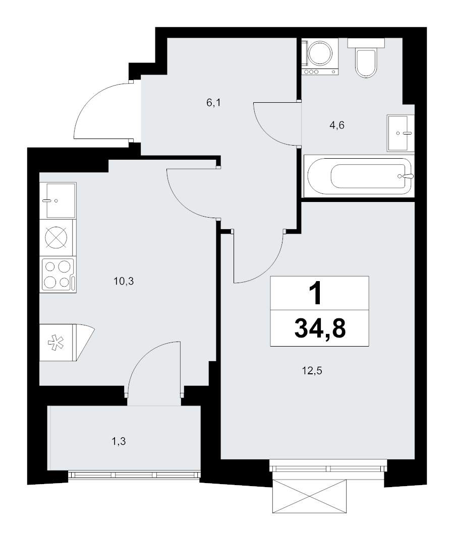 1 ккв 34,8 м²
