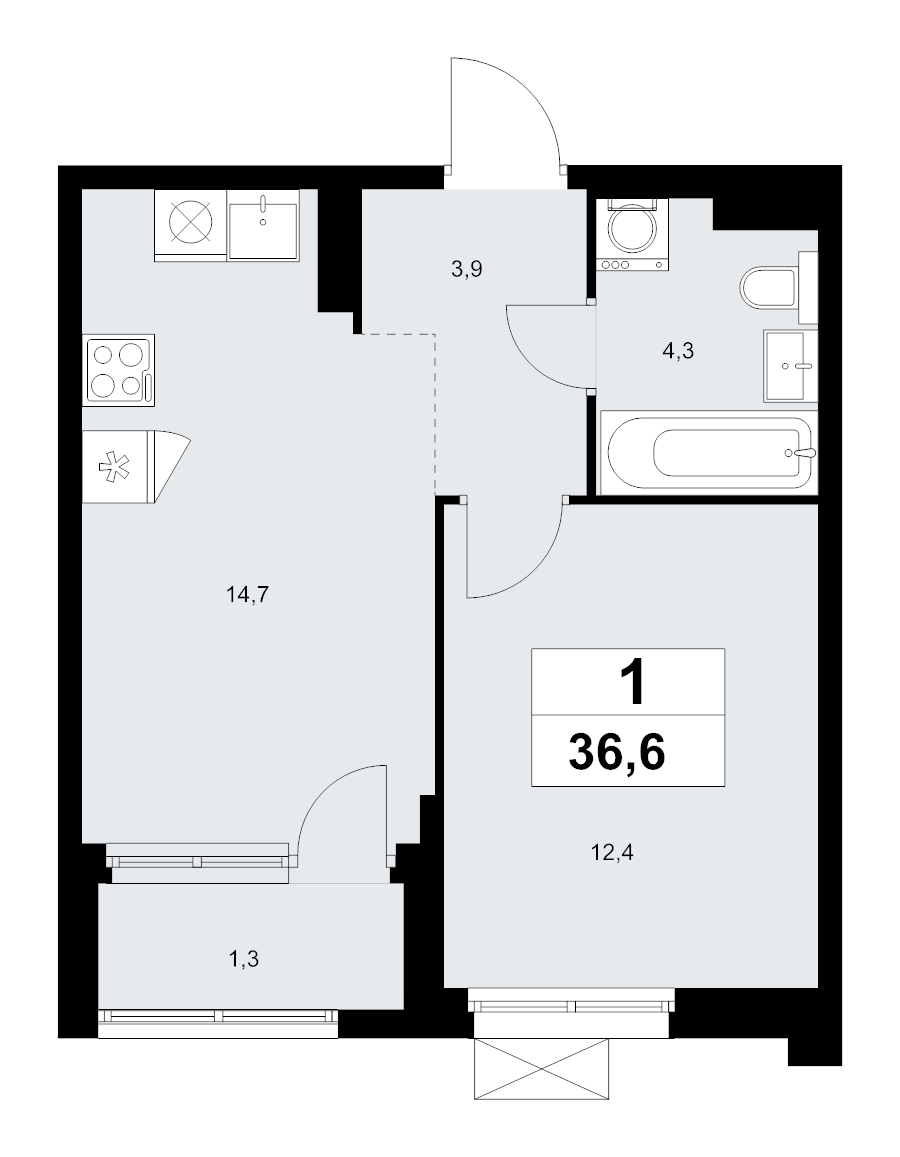 1 ккв 36,6 м²