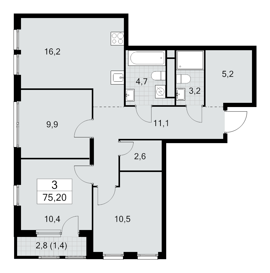4 ккв (Евро) 75,2 м²