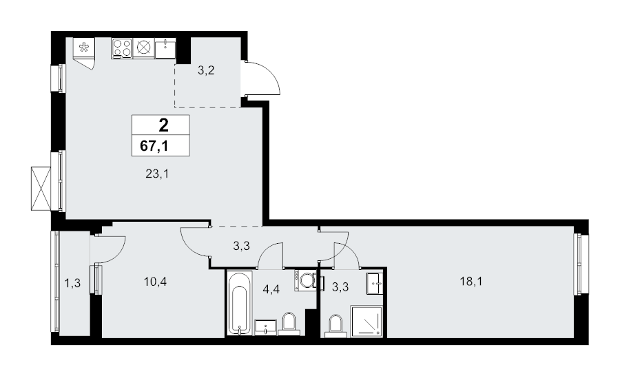 3 ккв (Евро) 67,1 м²