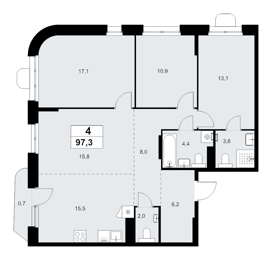 4 ккв (Евро) 97,3 м²