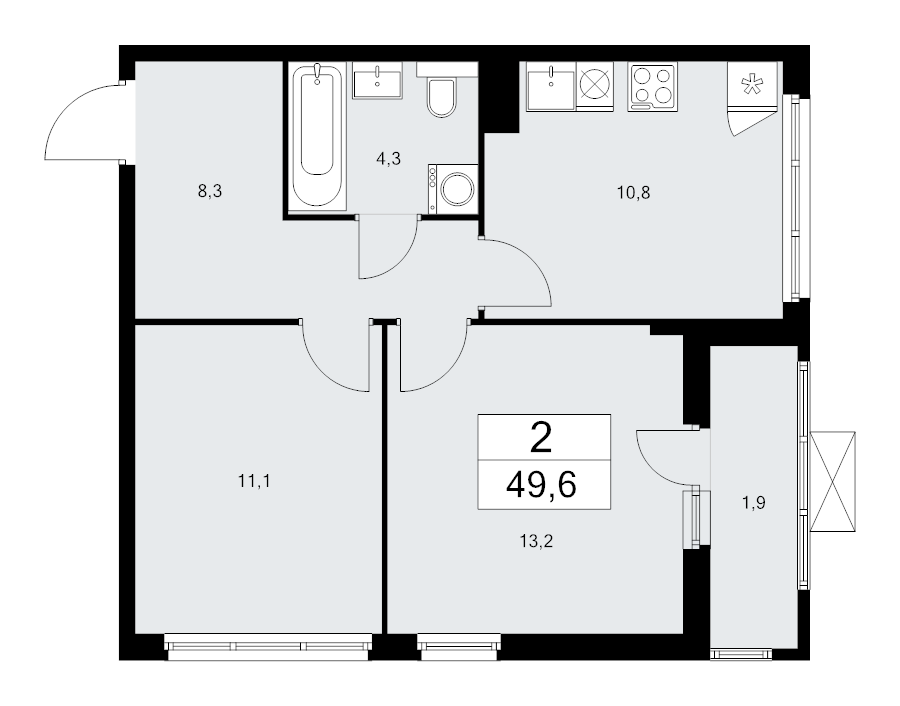 2 ккв 49,5 м²