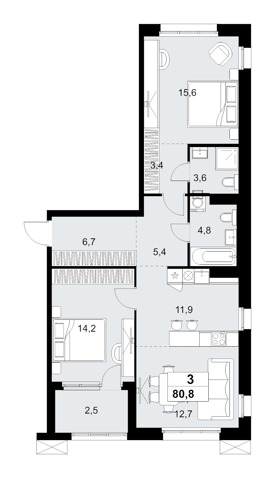 3 ккв (Евро) 80,8 м²
