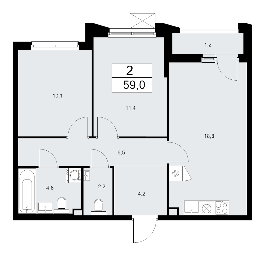 3 ккв (Евро) 59 м²