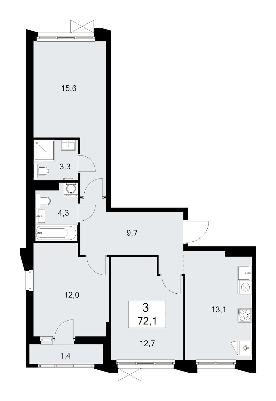 3 ккв 72,1 м²