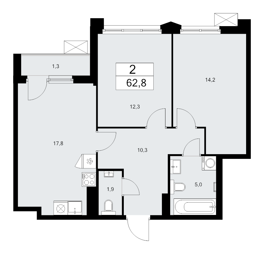 3 ккв (Евро) 62,8 м²
