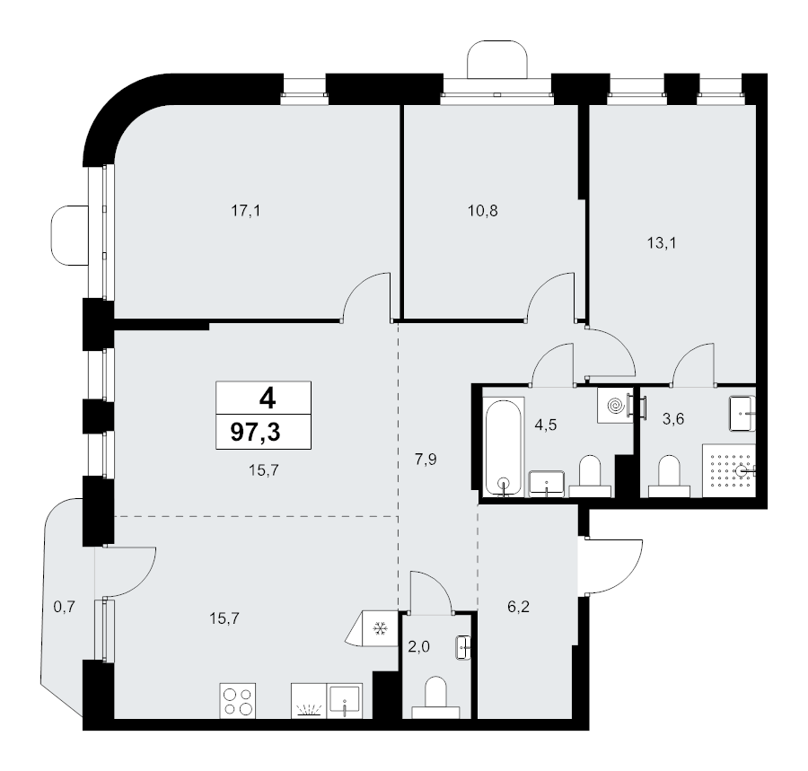 4 ккв (Евро) 97,3 м²