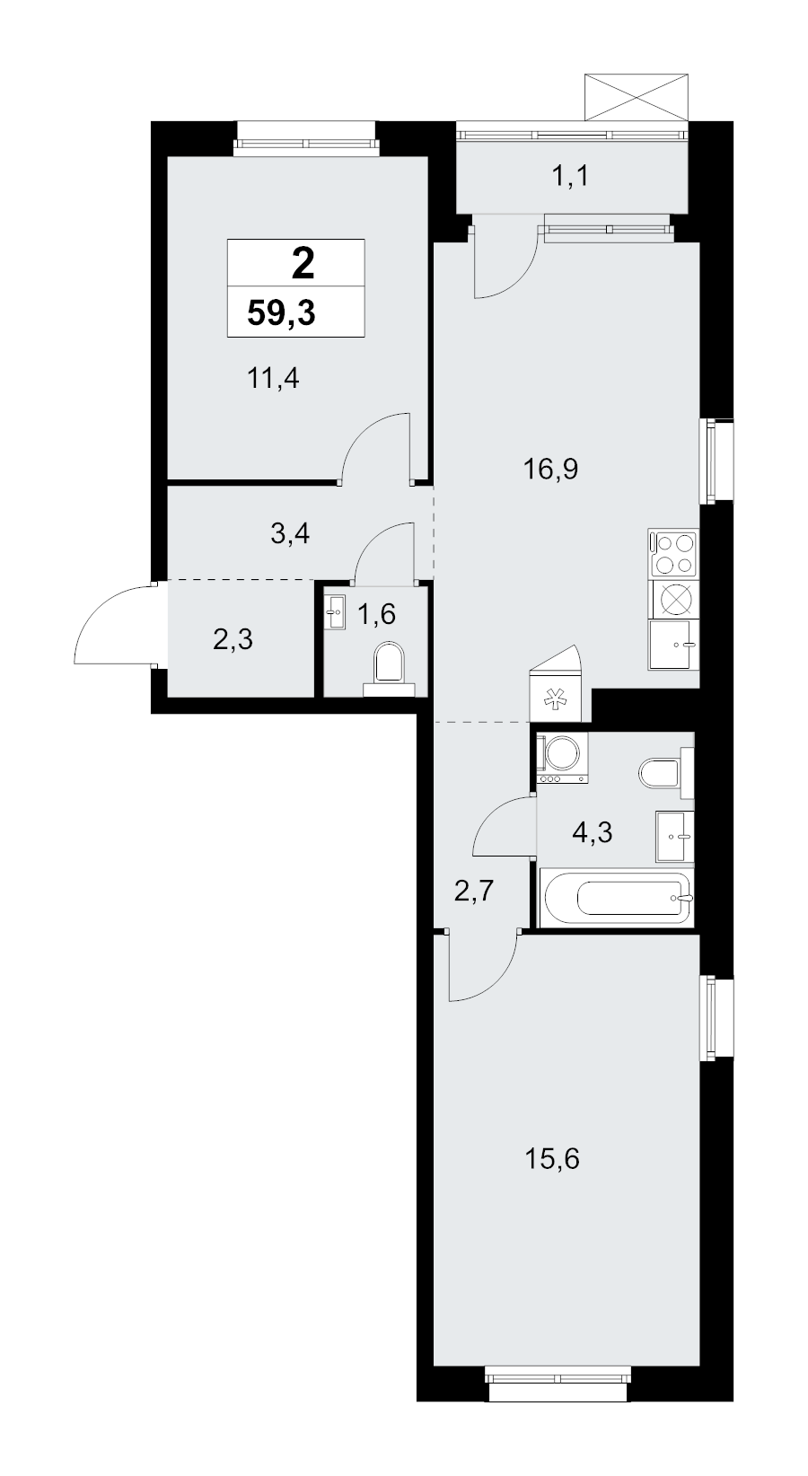 3 ккв (Евро) 59,3 м²
