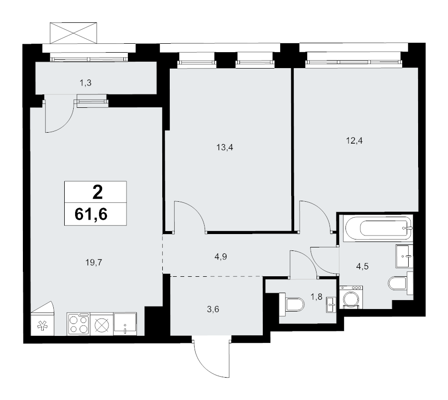 3 ккв (Евро) 61,6 м²