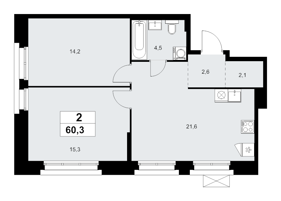 3 ккв (Евро) 60,3 м²