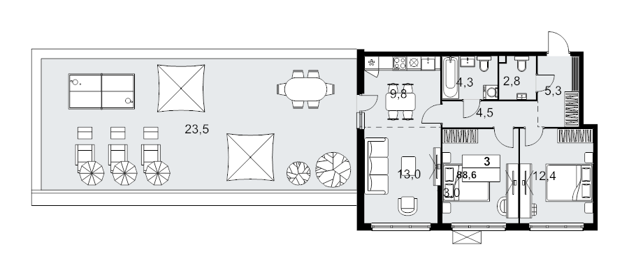 3 ккв (Евро) 88,6 м²