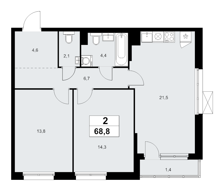 3 ккв (Евро) 68,8 м²