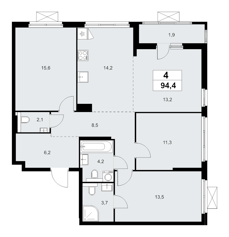 4 ккв (Евро) 94,2 м²