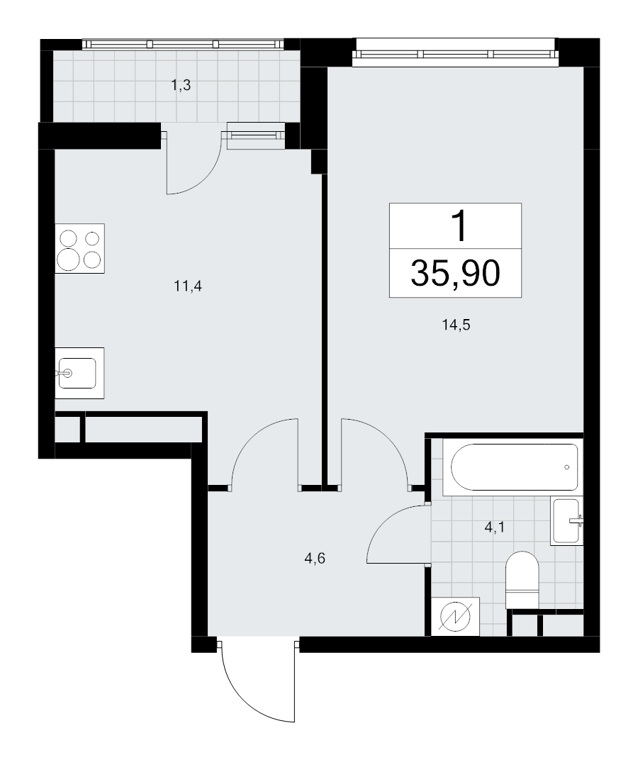 1 ккв 35,9 м²