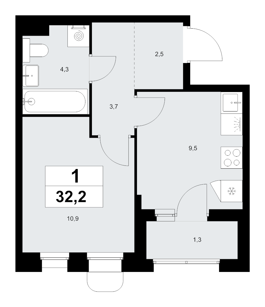 1 ккв 32,2 м²
