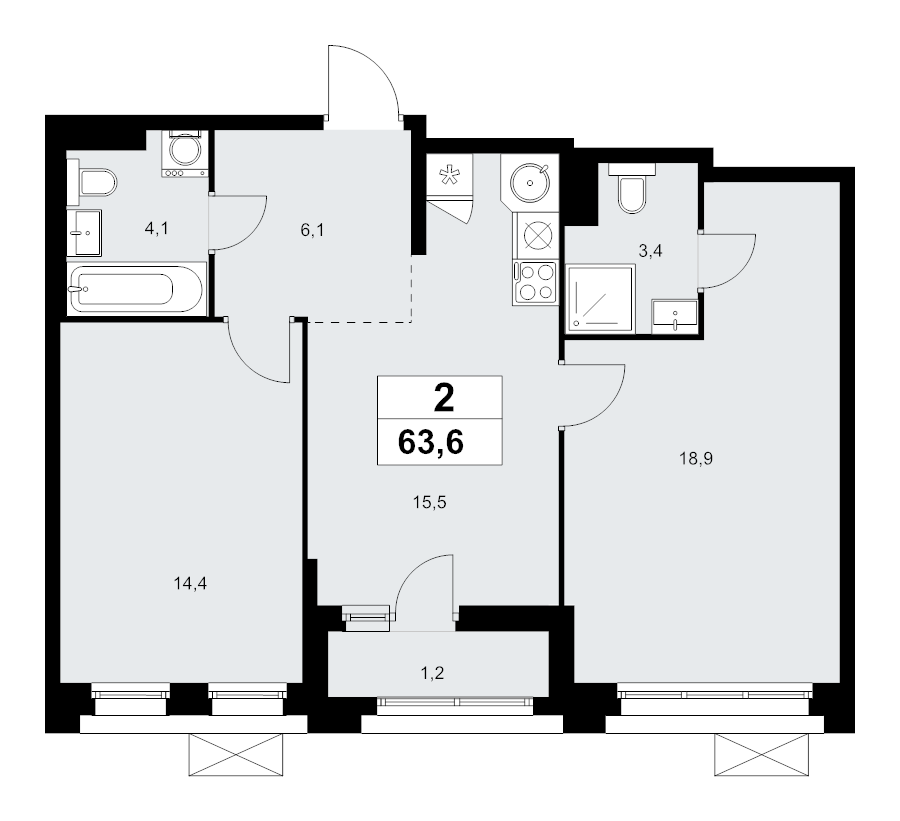 3 ккв (Евро) 63,6 м²