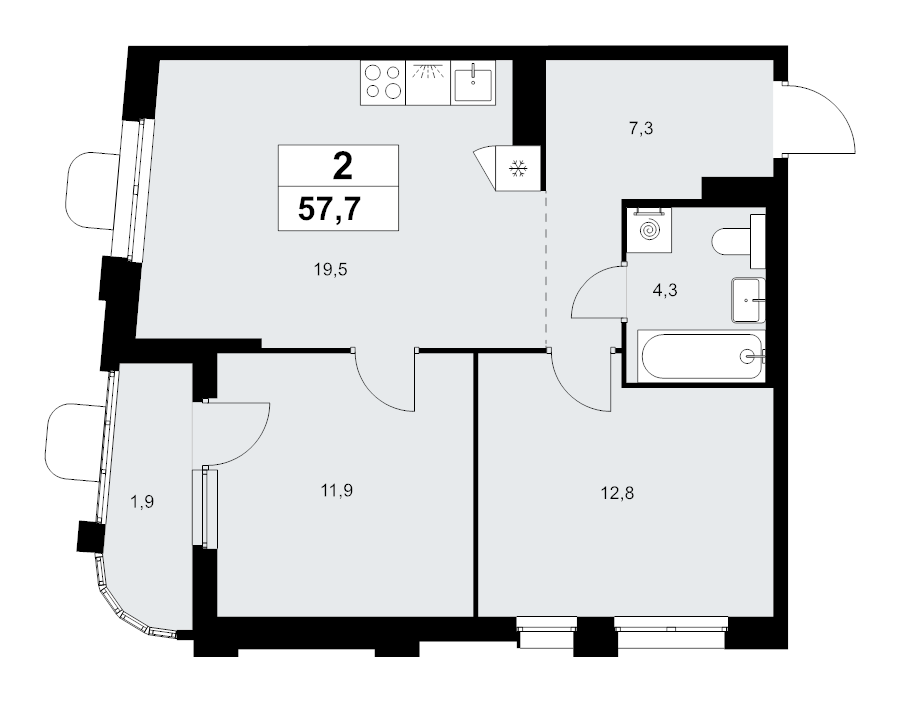 3 ккв (Евро) 57,7 м²